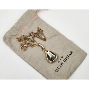 Alexis Bittar Gold Teardrop Pyrite Doublet Pendant Long Necklace 32''